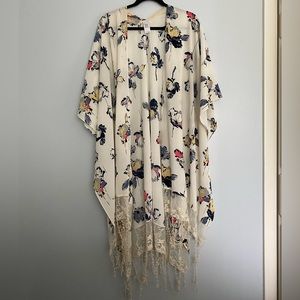 maurices watercolor fringe kimono